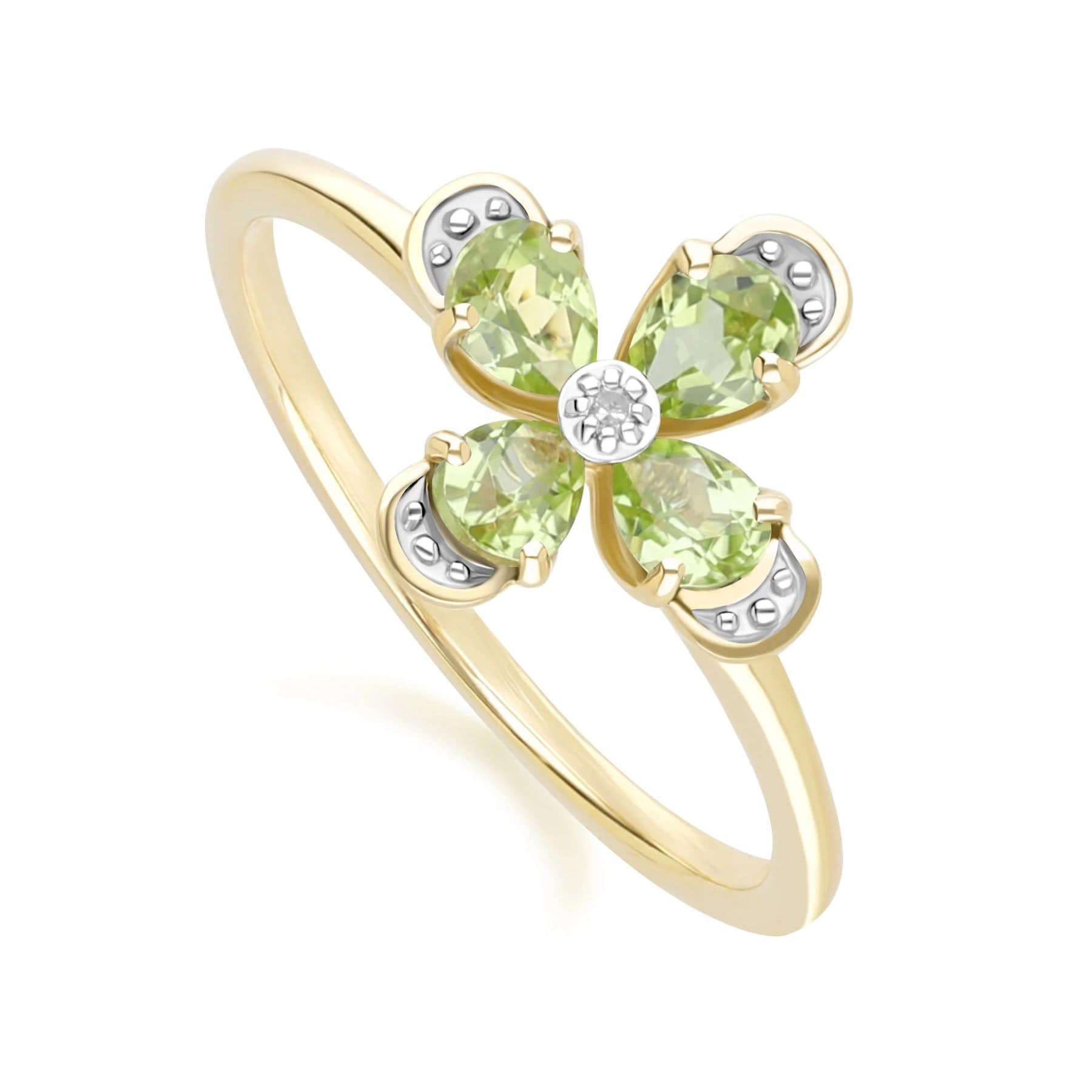 Floral Peridot & Diamond Ring in 9ct Yellow Gold