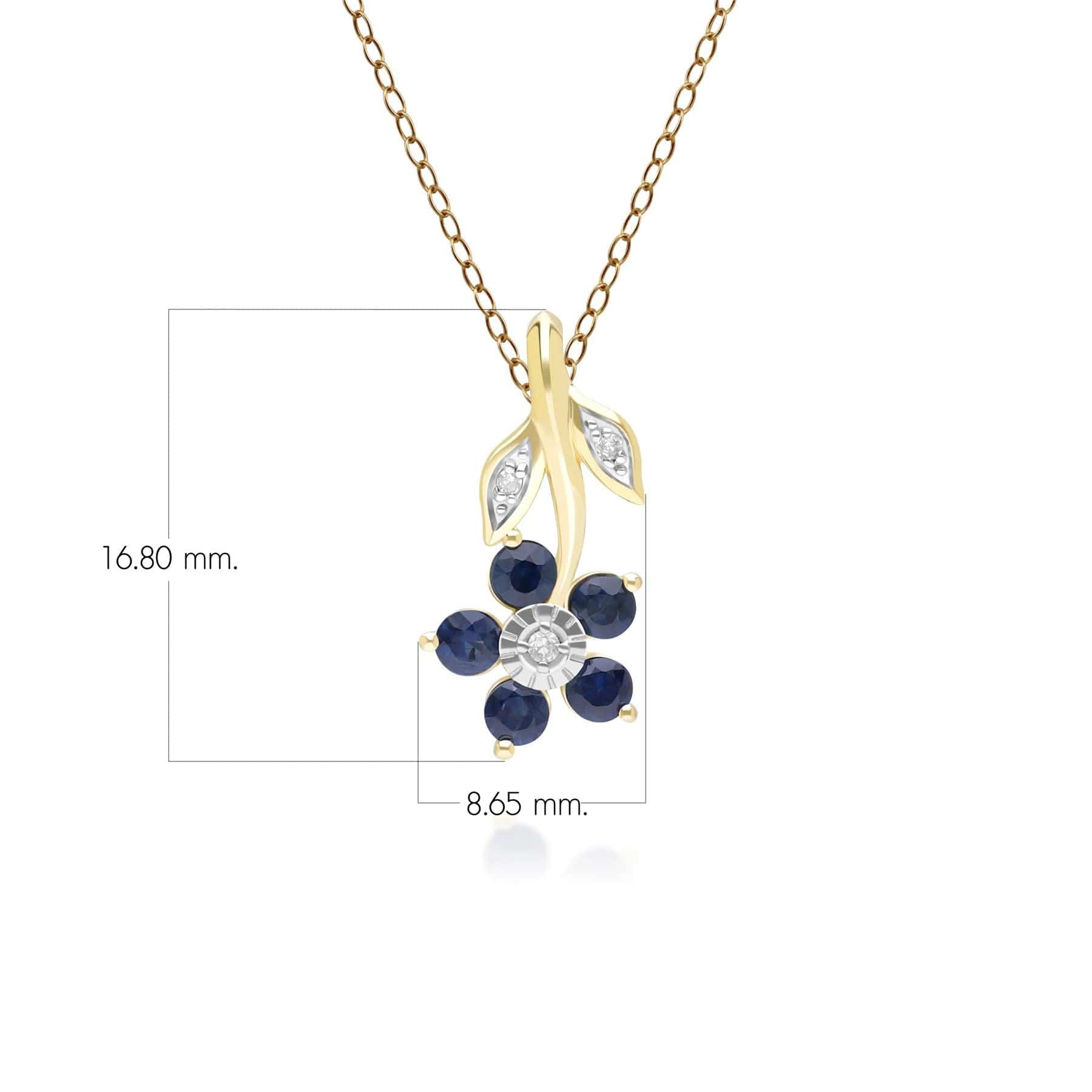 Floral Sapphire & Diamond Pendant Necklace in 9ct Yellow Gold