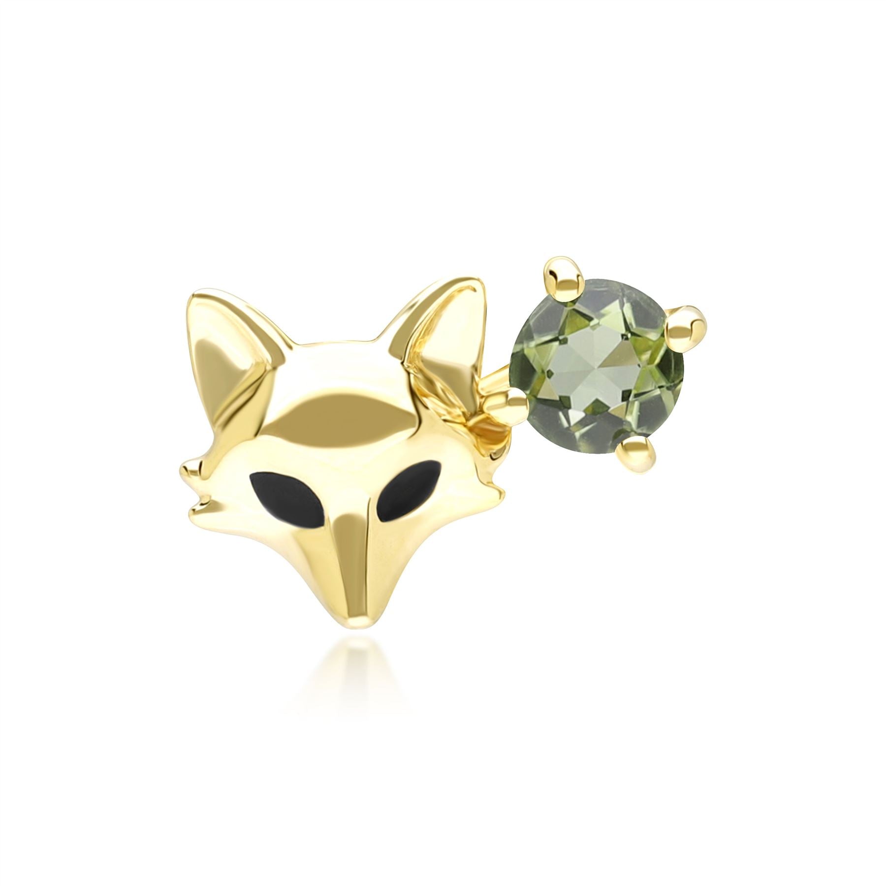 Gardenia Peridot Fox Pin In 9ct Yellow Gold