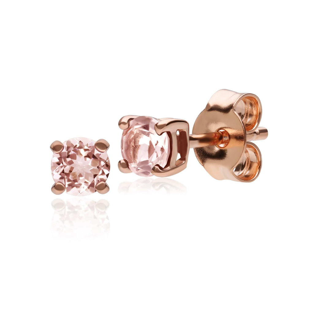183E4316019 Classic Round Morganite Claw Set Stud Earrings in 9ct Rose Gold 1
